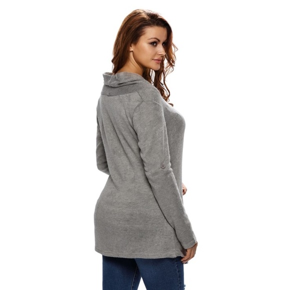 Grey Asymmetric Wrapped Women Sweater - Picture 3 of 3